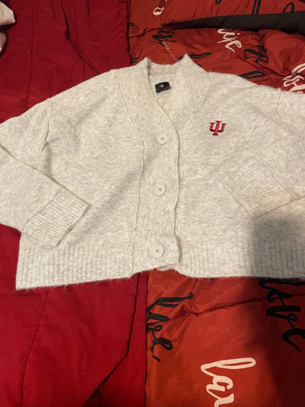 Colosseum Cream Button-Front Cardigan with Red Embroidered Logo